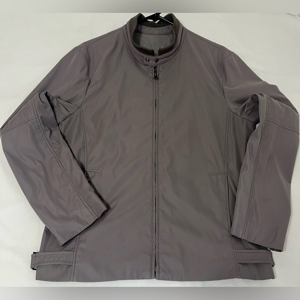 JUN Men Gray Moto Jacket Size L – Adjustable Waist, Minimalist Design, Zip Front
